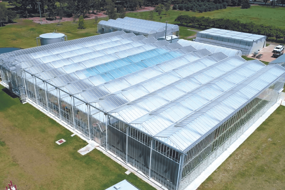 Aerial view of the Greenhouse Research Education Training Facility.