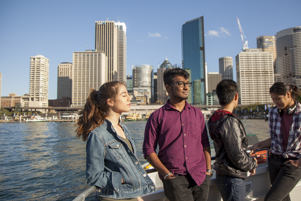 students talking on campus